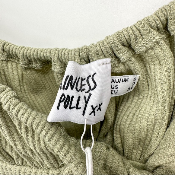 Princess Polly Slow Dancing Ribbed Mini Babydoll Dress Sage Green Size US 2 - Picture 5 of 6